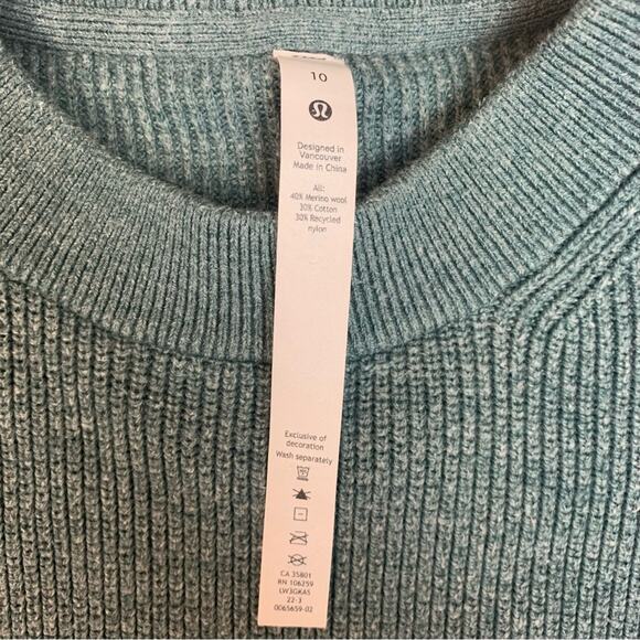 Lululemon womens size 10 merino wool sweater green knit pullover crew neck tide - Picture 3 of 10